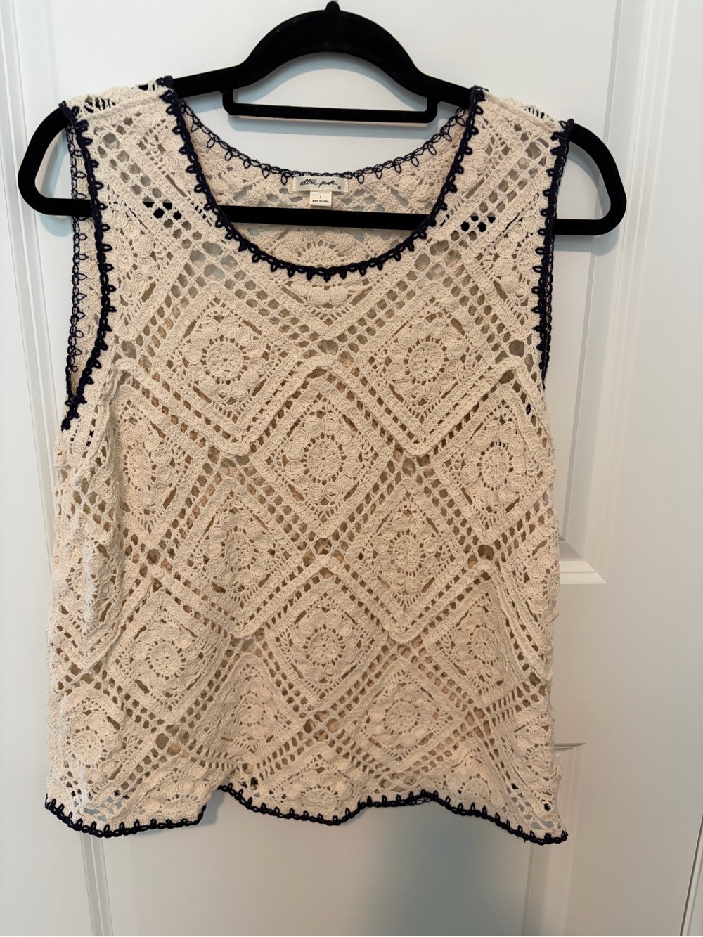 Ultra Pink Cream Crochet Camisole with Navy Trim